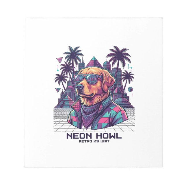 Bloco De Notas Óculos de Sol de Cachorro da Unidade Retro K9 Neon (Frente)