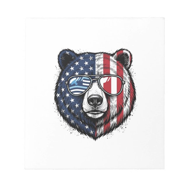 Bloco De Notas Óculos de Sol do Urso Patriota Camisa Vector Vinta (Frente)