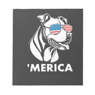 Bloco De Notas Óculos de Sol Pitbull Sorridente 4 de Julho Merica