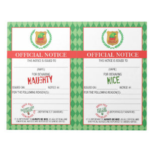 Bloco De Notas Official Elf Naughty and Nice Notice