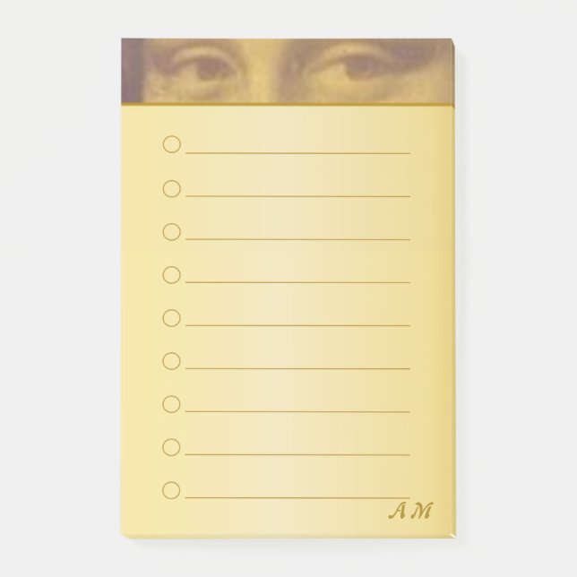 Bloco De Notas Olhos da Mona Lisa & Monograma em Linhas Douradas (Frente)