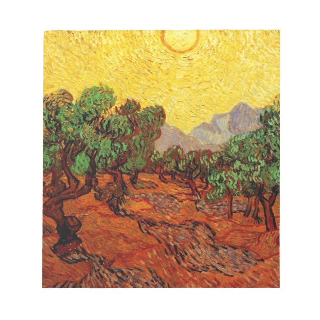 Bloco De Notas Oliveiras com céu amarelo e sol (Frente)