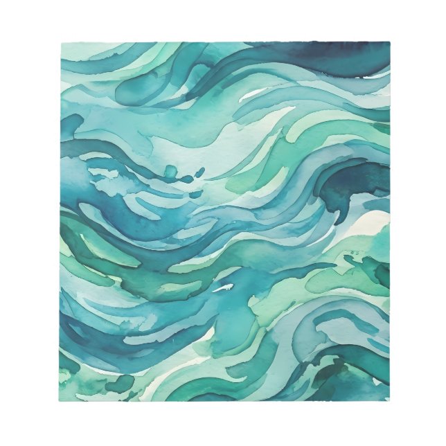 Bloco De Notas Ondas do Oceano em Aquarela Turquesa (Frente)