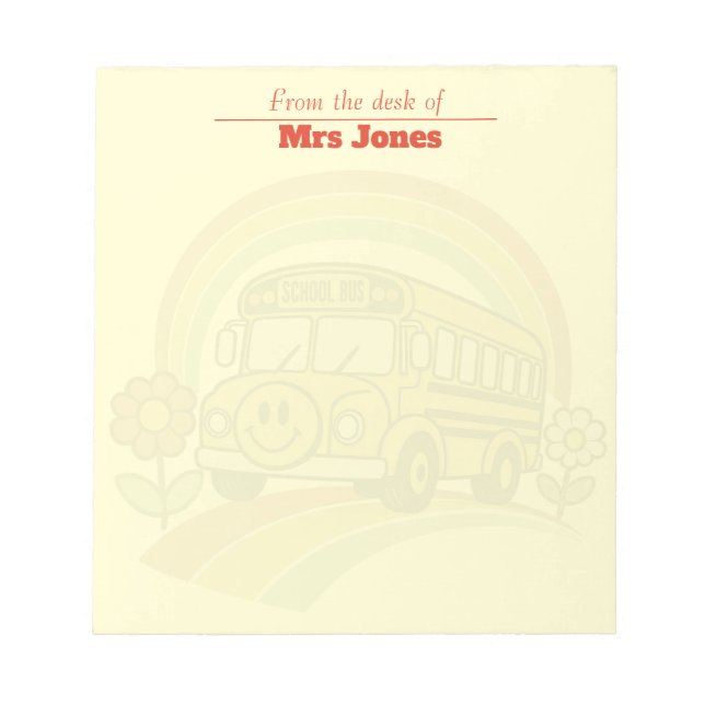 Bloco De Notas Ônibus Escolar Retro Personalizado "Da Mesa Do"  (Frente)