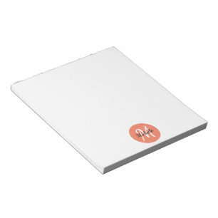 Bloco De Notas Orange & White Simple Monogram Classic Trendy