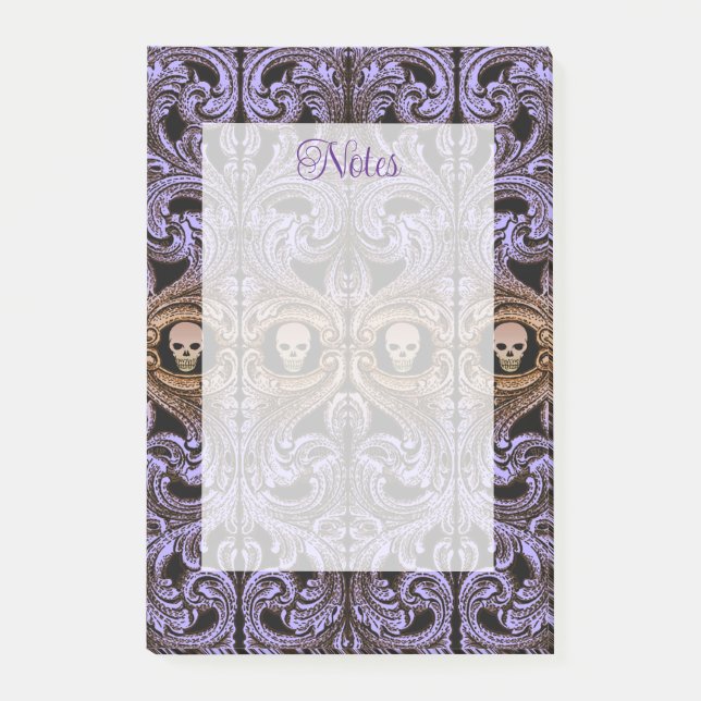 Bloco De Notas Ornamento Roxo gótico Com Crânio (Frente)