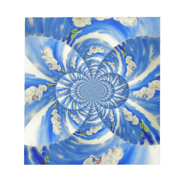 Bloco De Notas Orquídea Pintura em Aquarela, Nuvens Mandala (Frente)