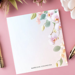 Bloco De Notas Orquídeas Cor-de-Rosa em Cascata Elegante Nome Per