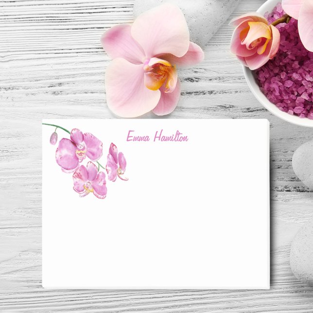 Bloco De Notas Orquídeas Rosa em Aquarela Personalizadas (Add elegance to reminders with Watercolor Pink Orchids Personalized Post-it Notes.)