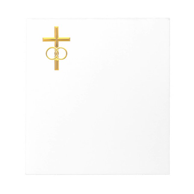 Bloco De Notas Ouro 3-D Cruz com Anéis de Casamento (Frente)