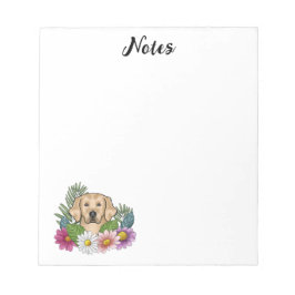 Bloco De Notas Ouro Amarelo Retriever Cachorro Cortado Flores Col