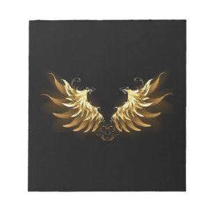 Bloco De Notas Ouro Angel Wings sobre fundo preto