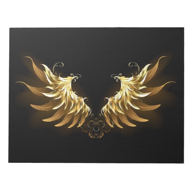 Bloco De Notas Ouro Angel Wings sobre fundo preto (Frente)