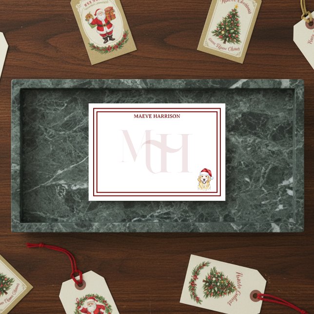 Bloco De Notas Ouro de férias monograma personalizado Santa Hat d (Gift custom holiday stationery to the dog lover in your life! )