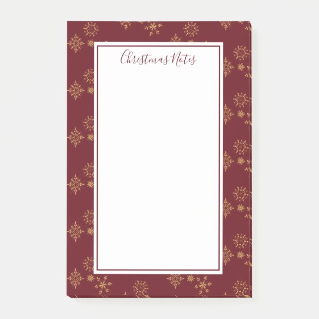Bloco De Notas Ouro Decorativo Flocos de Neve Natal (Frente)