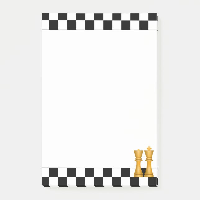 Bloco De Notas Ouro Rainha e Rei no Posto de Xadrez Preto e Branc (Frente)