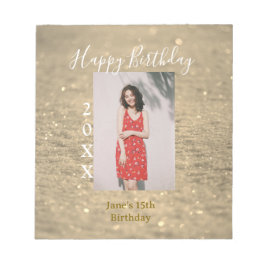 Bloco De Notas Ouro reluzente feliz 15 de aniversário nome ano