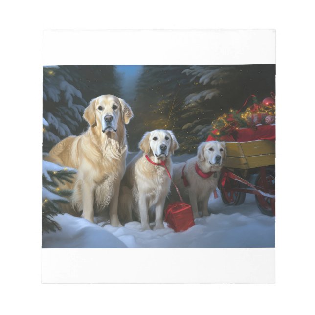 Bloco De Notas Ouro Retriever Snowy Sleigh Decência de Natal (Frente)