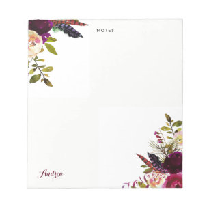 Bloco De Notas Outono floral roxo de Boho da aguarela