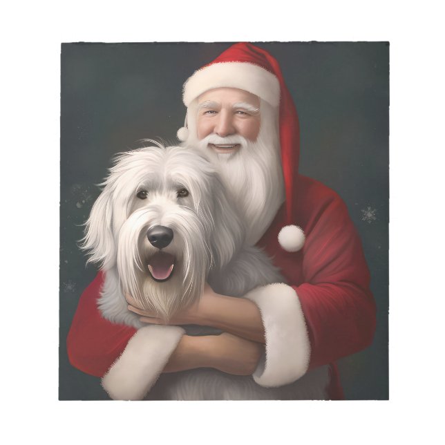 Bloco De Notas Ovelha Cachorro Inglês com Papai Noel Festivo (Frente)