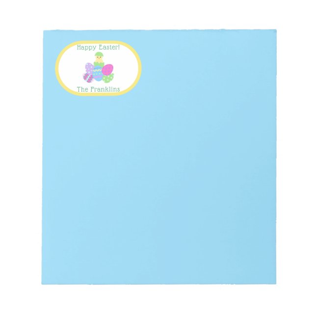 Bloco De Notas Ovos de Páscoa de Pintinho e Papel Azul Brilhante (Frente)