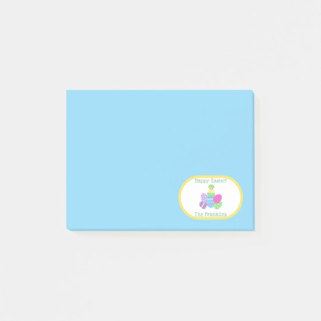 Bloco De Notas Ovos de Páscoa de Pintinho e Papel Azul Brilhante (Frente)