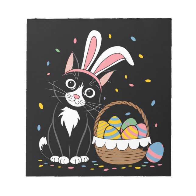 Bloco De Notas Ovos Orelhas de Coelho Tuxedo Gato Preto Páscoa (Frente)