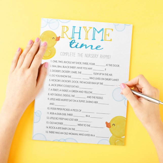 Bloco De Notas Pacote de Jogo de Chá de fraldas Rhyme Rursery Duc (Nursery Rhyme Fill in the Blank Watercolor Rubber Duck Baby Shower Game Pack of 40 Answer Sheets)