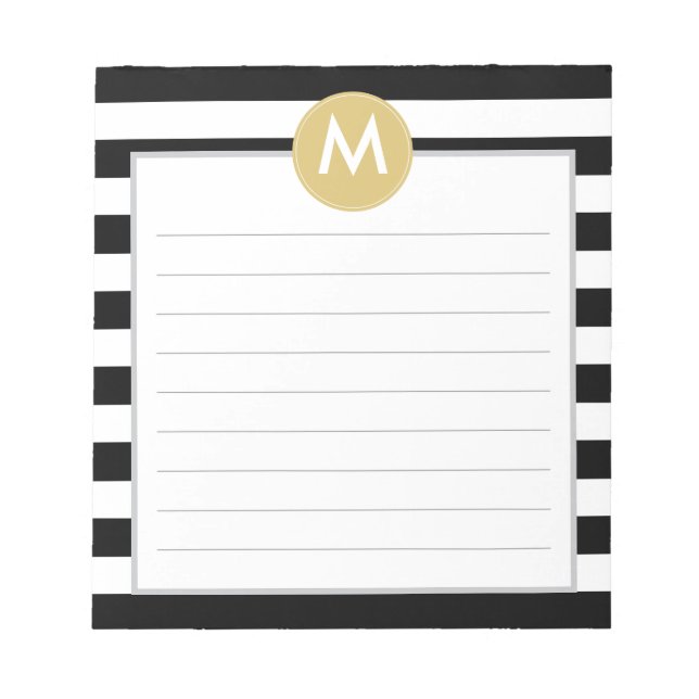 Bloco De Notas Pad de Monograma com Stripes Negras Chic (Frente)