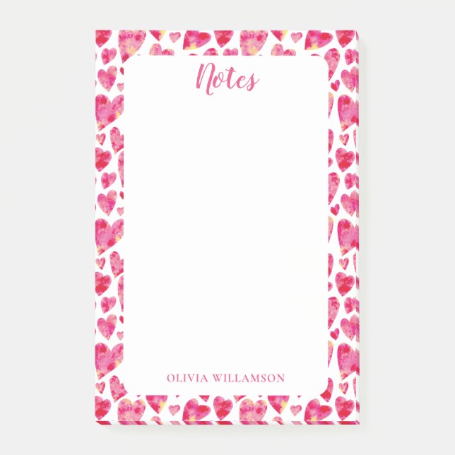 Bloco De Notas Padrão cardíaco rosa para fazer notas (Frente)