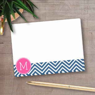 Bloco De Notas Padrão Chevron com Monograma - Magenta Marinho
