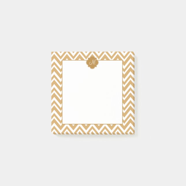 Bloco De Notas Padrão Chevron Dourado Monograma (Frente)