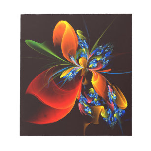 Bloco De Notas Padrão de Abstrato de Arte Floral Azul Laranja Mod