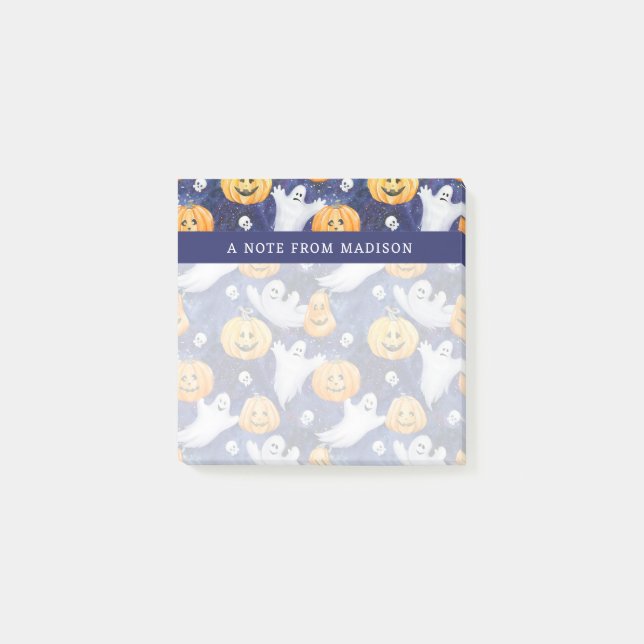 Bloco De Notas Padrão de Aquarela do Halloween (Frente)