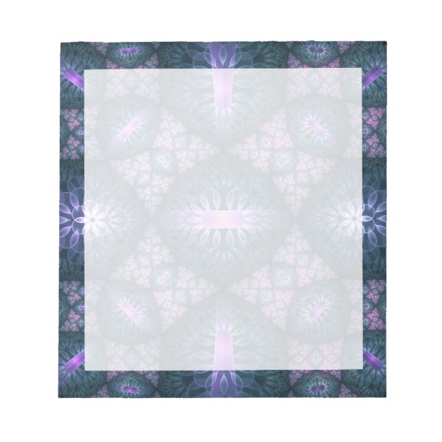 Bloco De Notas Padrão de Arte Fractal 3D Turquesa Roxo Rosa (Frente)