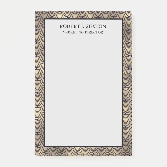 Bloco De Notas Padrão de Arte Retroativa Deco Dourado e Arco-Íris (Frente)