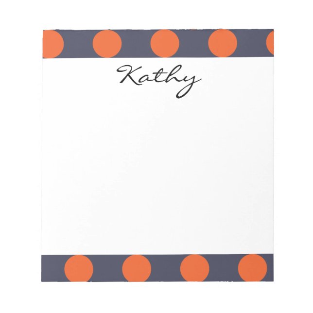 Bloco De Notas Padrão de Bolinhas Chic Azul Laranja Marinho Monog (Frente)