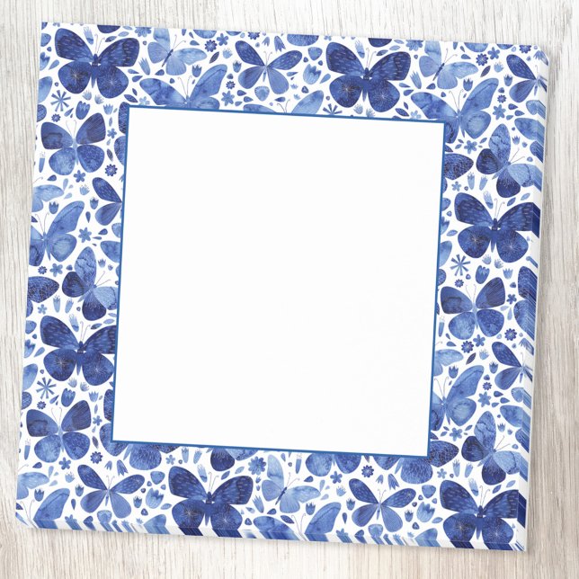 Bloco De Notas Padrão de Borboleta de Aquarela Azul (Butterfly pattern watercolor blue and white post it notes)