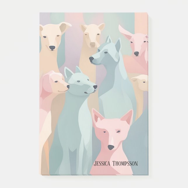 Bloco De Notas Padrão de Cachorro Pastel Cores Ilustração Minimal (Frente)