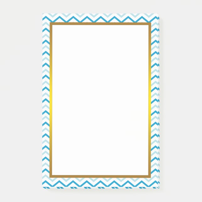 Bloco De Notas Padrão de Chevron Zigzag Azul Folha de Ouro (Frente)