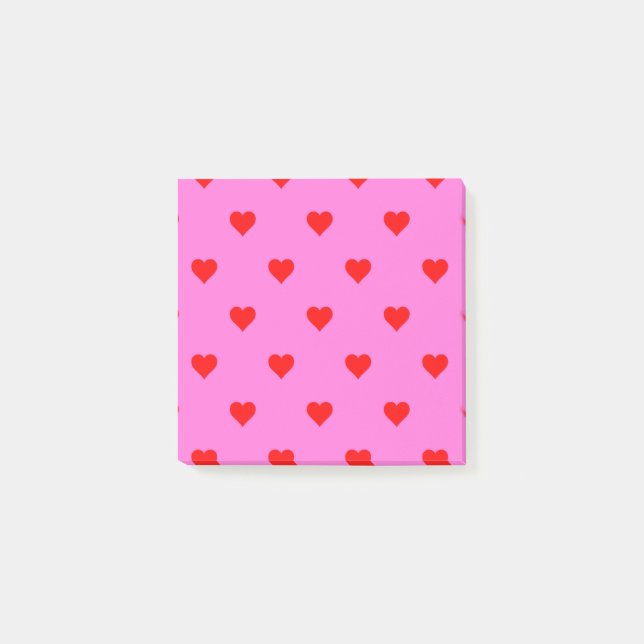 Bloco De Notas Padrão de Coração Rosa Vermelho Chic Retro (Frente)