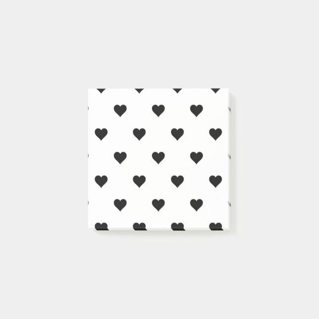 Bloco De Notas Padrão de Coração Simples, Branco e Preto (Frente)