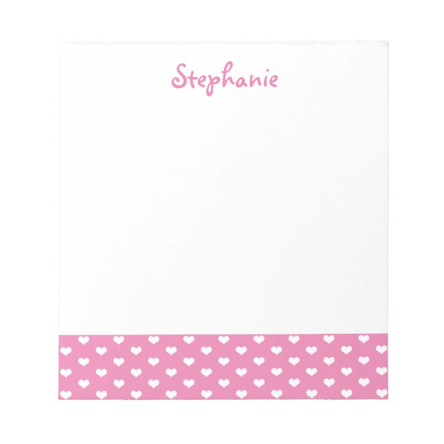 Bloco De Notas Padrão de Corações Cor-de-Rosa Nome Personalizado  (Frente)