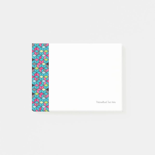 Bloco De Notas Padrão de Cubo Rosa e Turquesa (Frente)