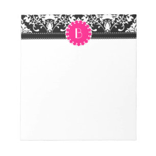 Bloco De Notas Padrão de Damasco Elegante com Monograma