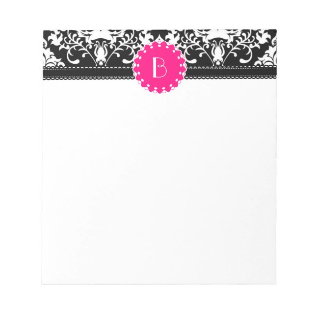 Bloco De Notas Padrão de Damasco Elegante com Monograma (Frente)