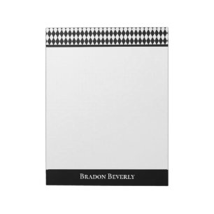 Bloco De Notas Padrão de Diamante Preto e Branco Personalizado