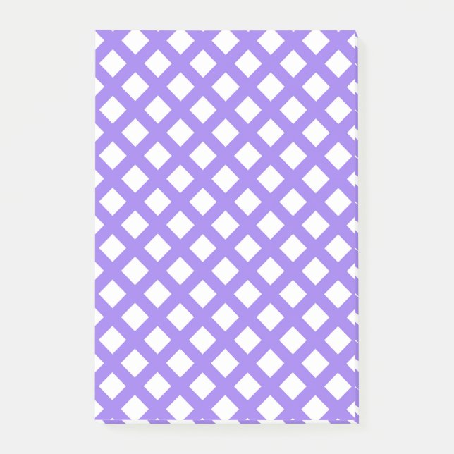 Bloco De Notas Padrão de Diamante Xadrez Branco Roxo (Frente)
