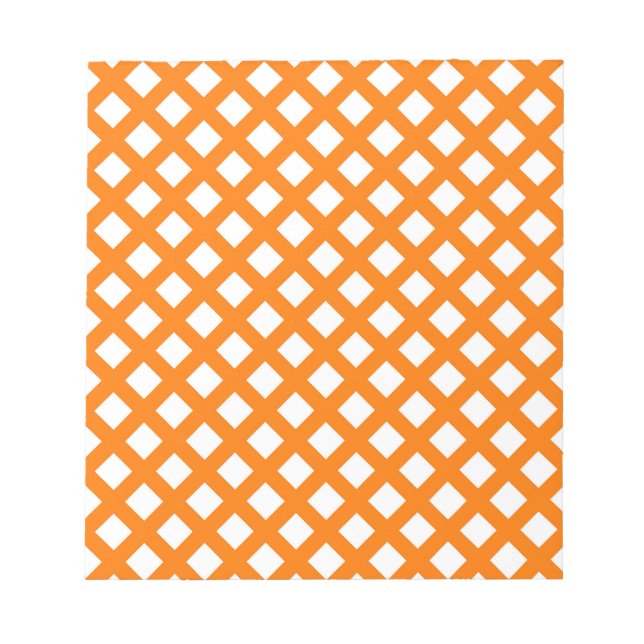Bloco De Notas Padrão de Diamante Xadrez Laranja Branco (Frente)