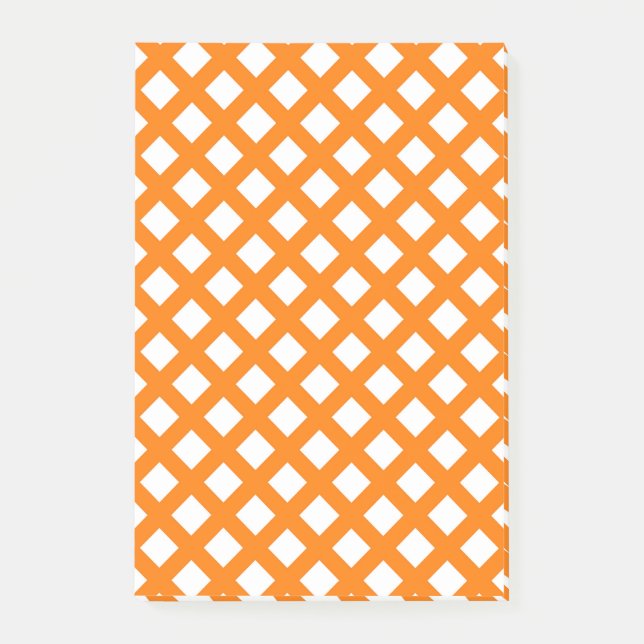 Bloco De Notas Padrão de Diamante Xadrez Laranja Branco (Frente)